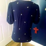 Loft  Navy with 🍋 Short Sleeve Top with Puff Sleeves Photo 2