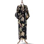 NEW Smithsonian S Black Kimono Robe Floral Fan Crane Yukata Made Japan Photo 1