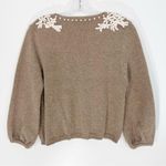 Darling Angora Blend Embroidered Pearl Embellished Cardigan Size Medium Tan Photo 5
