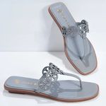 Tory Burch NIB  Tiny Miller Leather Medallion Sandals In Cloud Blue $248 MSRP Photo 0