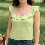 Free People  Citrine Combo Ruffle Flutter Sleeve Top Size L - NWT Photo 0