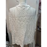 Crochet Cardigan Sweater Womens Open Knit‎ Pearl Button Front White 3/4 Sleeve Size M Photo 3