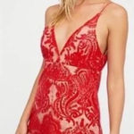 Free People  Night Shimmers Red Mini V Neck Dress size 0 Photo 0