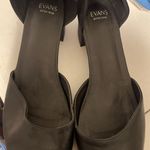 LADIES EVANS BLACK LEATHER CHUNKY HEELED SHOES SIZE 11 Elaine Extra Wide Photo 0