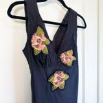 Lulumari ‎ | Vintage Y2K 100% Cotton Floral Embroidered Lace V Neck Tie Top Black Photo 2