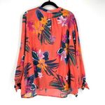 Old Navy Women Relaxed Tie-Cuff Linen-Blend Floral Tropical Top Blouse XL Coral Photo 2