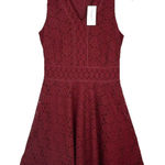 Charter Club Women’s Petite PM Burgundy Red Lace Crochet V-Neck Fit & Flare  Photo 0