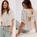 Free People  Dainty Chloe Printed Top Floral Large Cottage Bow Gauze Shabby Chic Photo 0