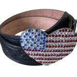Cache Black Embossed Leather 3" METAL HEART Rhinestones Flag Buckle Belt NWT New Photo 2