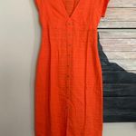 Venus  Orange Linen V Neck Midi Dress Photo 1