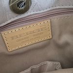 Vintage Berge Italy Italian Leather Purse Tote Beaded Charm Fur Trim Beige Photo 3