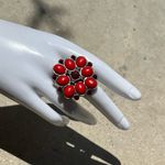 Vintage Natural Italian Red Flower Ring Silver Tone Ring Sz 8” Southwest Style Photo 4