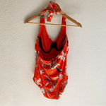 Athleta Waimea One Piece Plunge Halter Swimsuit Floral Small Red Photo 2