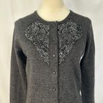 Cynthia Rowley Merino Wool Cardigan Gray Beaded Embellished Sweater Women Small Photo 1