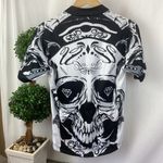 Skull Print Short Sleeve Zip Neck Bicycle Cycling Jersey Top L Black Size L Photo 1