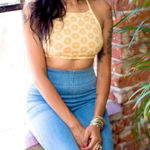 vintage 70s yellow sunshine halter crop top tie up boho festival one size hippie Photo 0