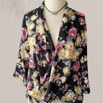 Free Press Black Floral Print 3/4 Sleeve Plunge Wrap Front Blouse Top Size XS Photo 0