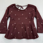 Madewell Embroidered Floral Peplum Top Gauze Tie Back Maroon Womens Size S Photo 0