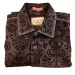 Italian Shoemakers Vintage Italia Size Medium Brown Velvet Shirt Floral Damask Pattern Cotton L/S Photo 0