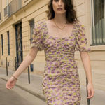ZARA  Draped Ruched Puff Sleeves‎ Floral Bodycon Mini Dress Lilac Size XS Photo 0