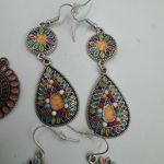Lot Of 4 Boho Drop Earrings Pierced‎ Colorful Teardrop Stones Tribal Photo 2