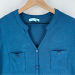 She & Sky Soft Knit Button Front A-Line Dress Roll Tab Long Sleeve Split Neck Photo 1