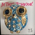 Betsey Johnson Gold Tone Blue Enamel Glitter Owl Stretchy Ring Size 7.5 NWT Photo 1