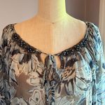 Karen Kane  sheer blue floral blouse with dolman sleeves and beaded neckline Photo 5