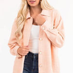 Lime Lush Andree Oversized Pearl Button Down Tweed Shacket Peach M Photo 0