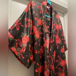 Morgan Taylor VTG Intimates Black & Red Roses & Ribbons Print Kimono Robe - M/L Photo 2
