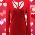 Venus  Cherry Red Eyelet Detail Ribbed Long Sleeve Holiday Party Sexy Going Out M Photo 1