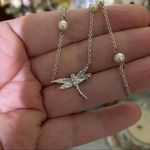 Sterling Silver Dragonfly CZ Pearl Necklace Silver Photo 2