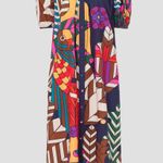 Carolina K Valerie Pleated Geometric Print Puff Sleeve Midi Kaftan Dress Size XS Blue Photo 3