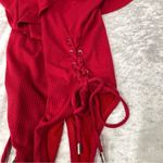 Forever 21  Red Ruffle neckline Bodysuit off the shoulder ladder side opening Photo 4
