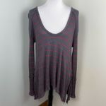 Free People Gray Sunset Park Waffle Thermal Long Sleeve Top Oversized Small Photo 3