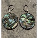 Vintage Abalone Round Disk Dangle Women’s Earrings Gold Tone Sz 2” Boho Western Blue Photo 4