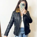 All Saints Sherwood Leather Biker Jacket with Fur Collar in Black Size Small Photo 0