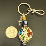 Handcrafted Floral Porcelain Bead Evil Eye KeyChain FOB Bag Charm Blue Photo 3