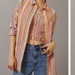 Anthropologie Pilcro Long Sleeve Stripe Button Down Oversized Shirt Blouse Multi Photo 2