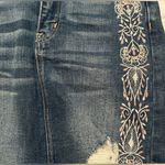 American Eagle  Super Hi-Rise Mini Jean Skirt Stretch Embroidered Distressed SZ 0 Photo 2