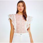 MISA Los Angeles ‎ Nilu Top Small Pink Washed Tile Print Lace Trim Boho Blouse Photo 1