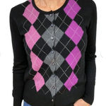 Apt. 9  Cashmere Womens Black Button Down Argyle Cardigan Sweater Sz L Photo 0