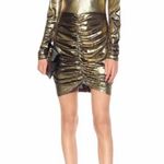 Rotate Birger Christensen NWT Minnie Metallic Gold Lame Mini Dress Ruched Liquid Photo 2