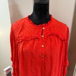 Loft  Coral Bright Orange Swiss Dot Ruffle Detail Long Tiered‎ Sleeve Blouse XL Photo 1