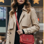 MCM Red Leather Whipstitch Trim Crossbody Bag Photo 0