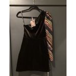 SELF PORTRAIT Stripe Sequin asymmetric one shoulder Mini Dress size 0 NWT Black Photo 13