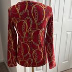 Talbots Equestrian Print Long Sleeve Tee Red Gold Chain Design Size Small Photo 2
