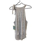 CeCe New  Metallic Silver layered‎ tank top with tie neck Sz L Photo 7