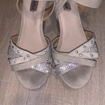 Not Rated  NRWED beige silver sequined open toe wedges Photo 2