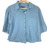J.Crew Cropped Blue Button-Up Shirt in Washed Voile Size 8 Preppy Lightweight Photo 0